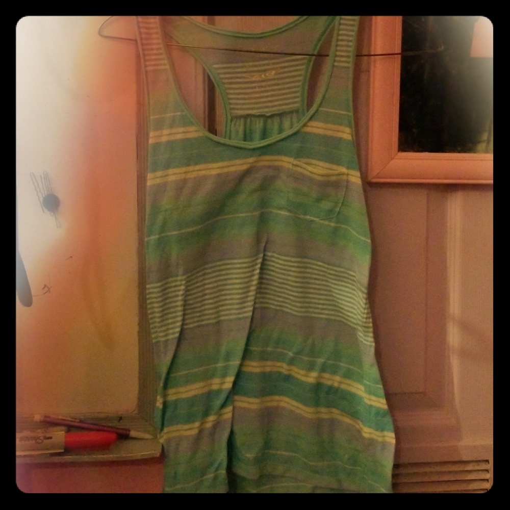 Blue and white striped tank top with pocket